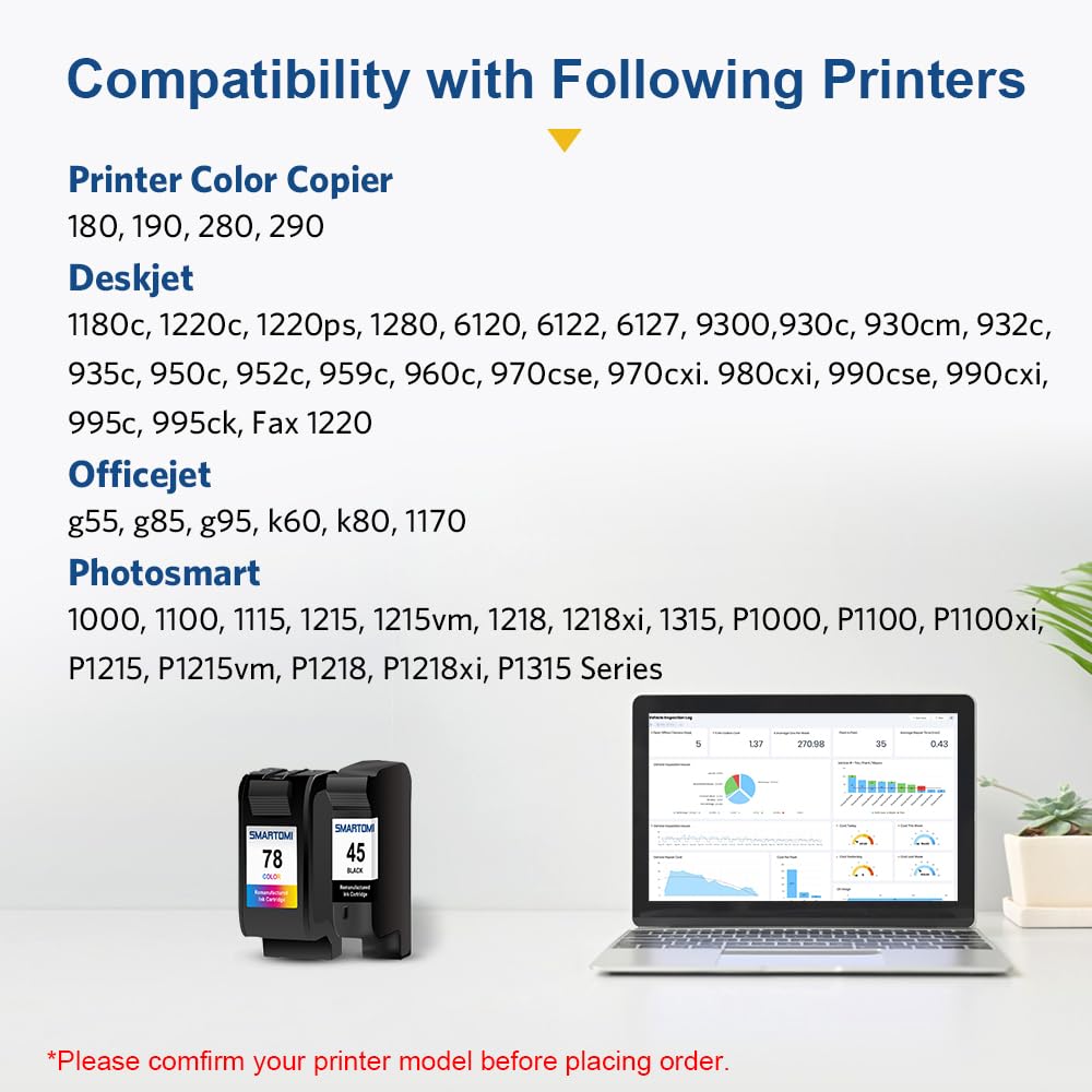 45 78 Remplacement Cartouches d'encre compatibles pour HP 45 78 pour HP Copier 180 280 Deskjet 1180c 1220c 1280 6120 9300 930c 959c 970cxi Officejet G55 G85 G95 K60 K80