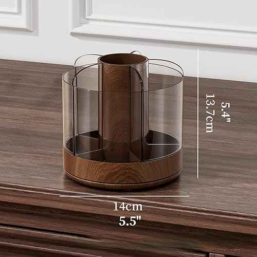Miniatura 8 de Soporte para brochas de maquillaje giratorio de 360° con 6 ranuras de almacenamiento de múltiples compartimentos, organizador giratorio acrílico