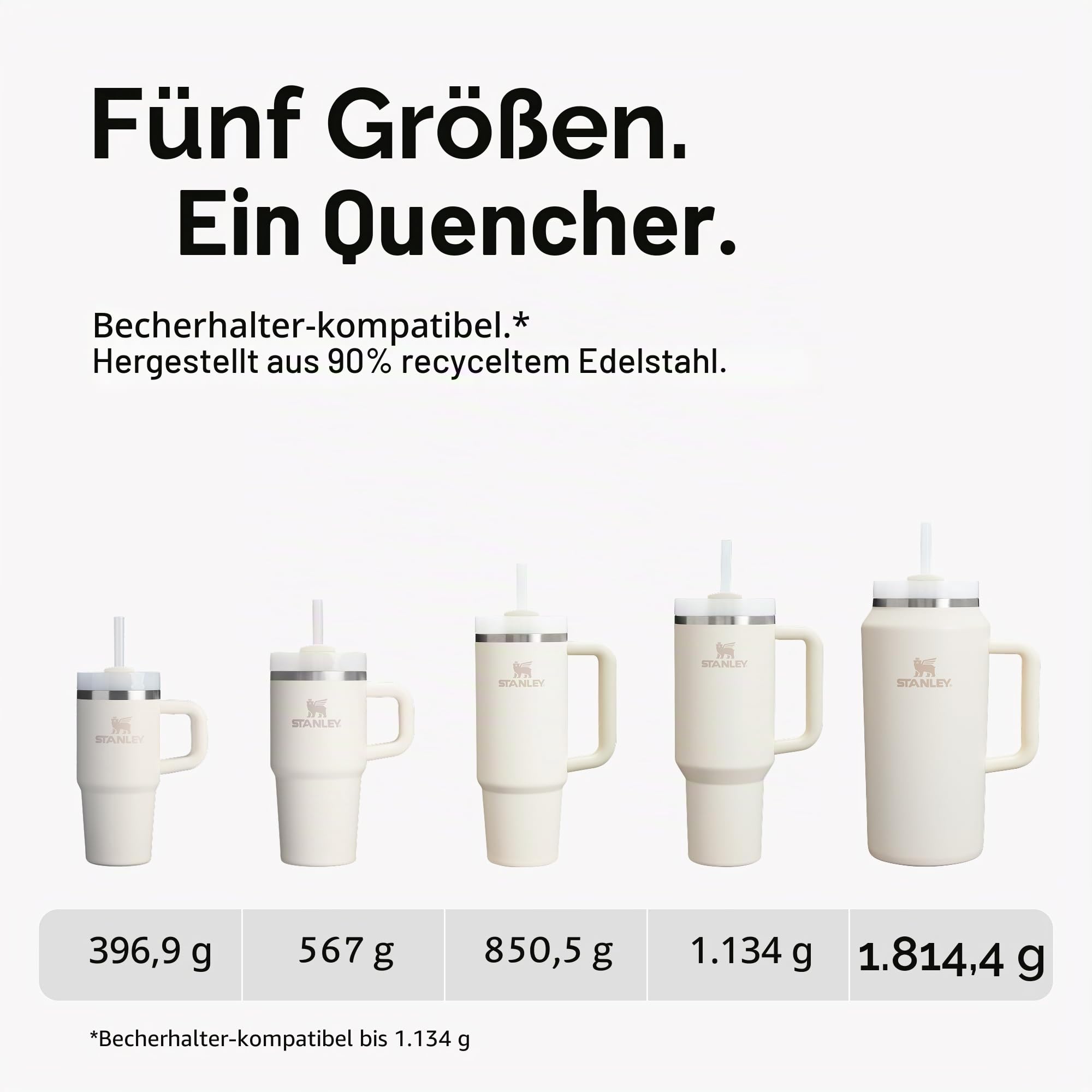 STANLEY Quencher H2.0 Trinkbecher mit Henkel und Trinkhalm 600 ml | Flowstate 3-Positionen-Deckel | Tassenhalter-kompatibel für unterwegs | isolierter Edelstahlbecher | BPA-frei | Frost