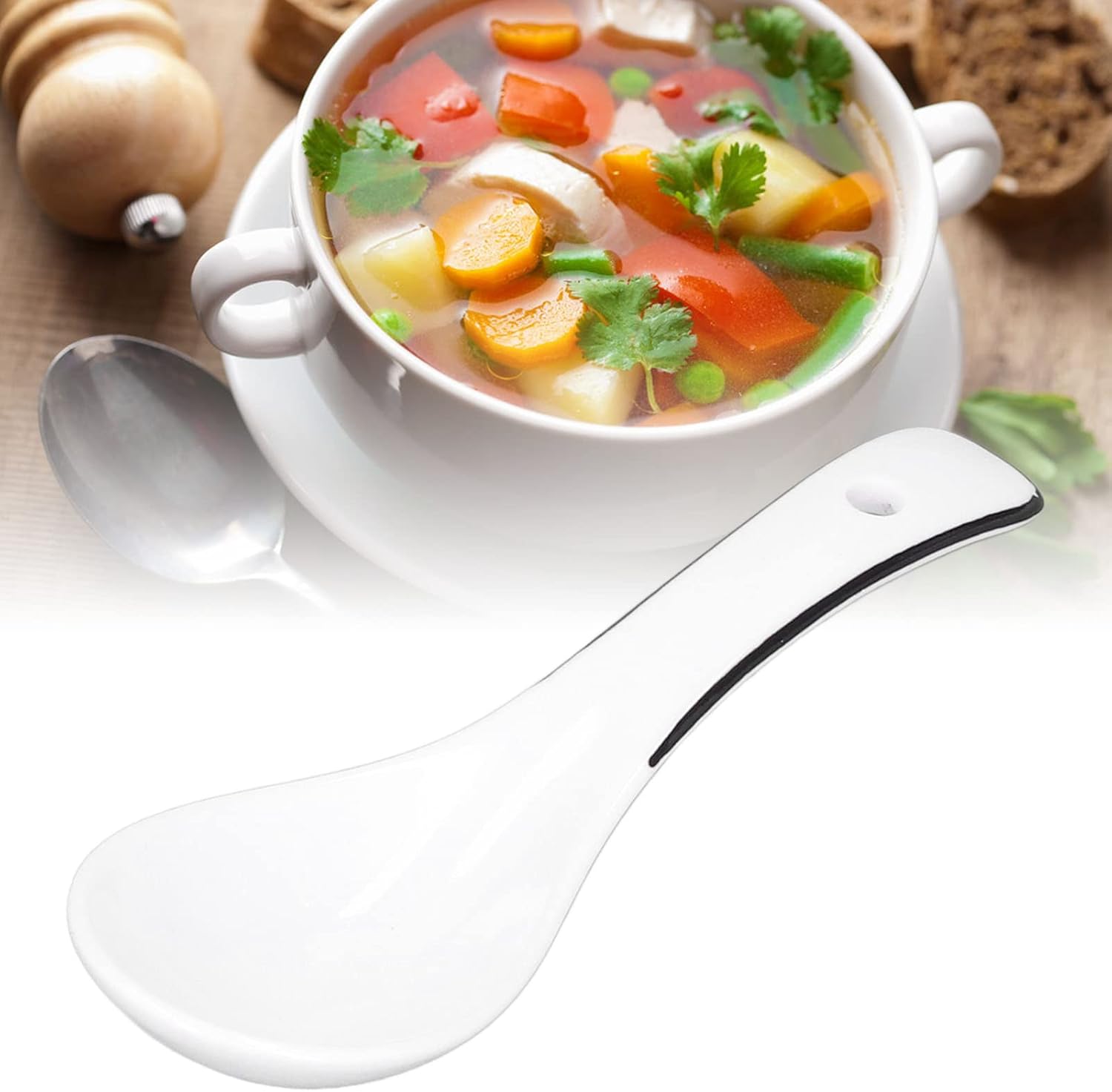 MaGiLL 4PCS Ceramic SpoonSoup Spoon Ceramic White Ceramic Spoon Coffee Scoop Dessert Ice Cream Scoop for PhoRamenNoodlesWhite Spoon