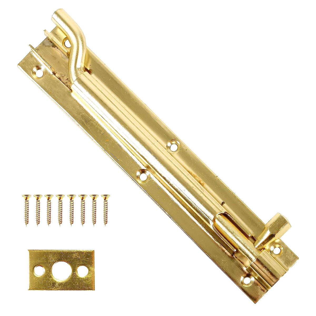 Merriway® BH00769 Cranked Swan Neck Surface Slide Door Bolt, 150 mm (6 inch) - Brass