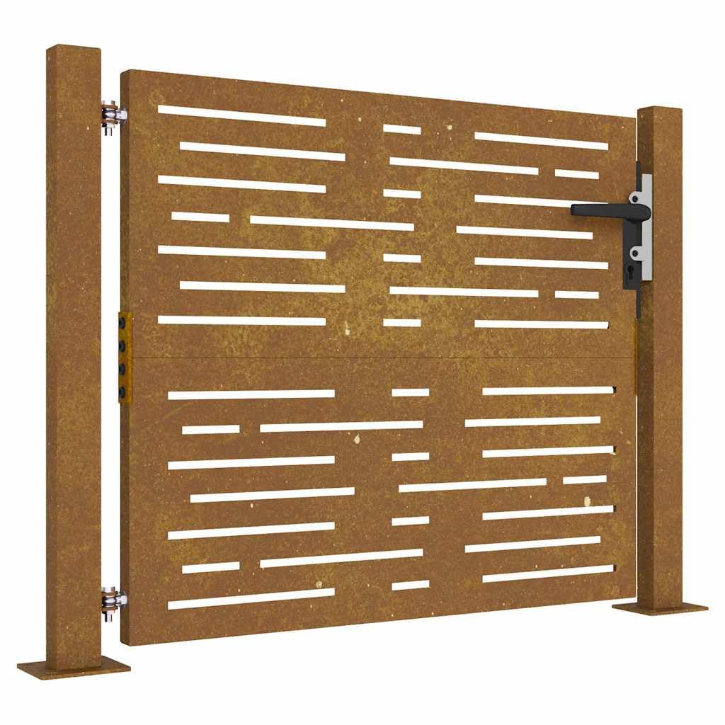 Brama ogrodowa 100 x 75 cm ze stali kortenowskiej z laserowo wyciętym wzorem – metalowa brama zamykana do ogrodu i na taras