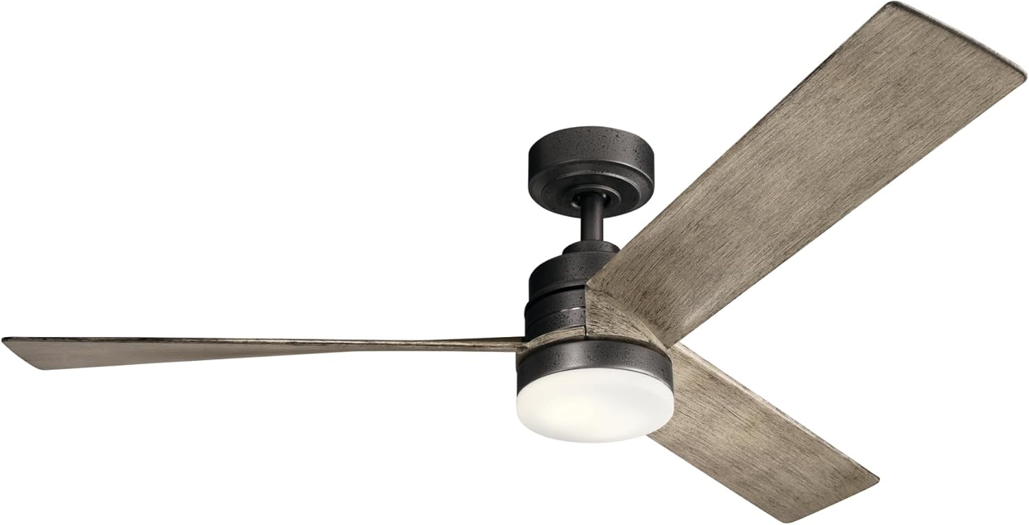 Kichler Spyn 52" Ceiling Fan with LED Lights in Anvil Iron, 3-Blade Contemporary Industrial Ceiling Fan, 3000K, Included Wall Control, (52" W x 14.5" H), 300275AVI