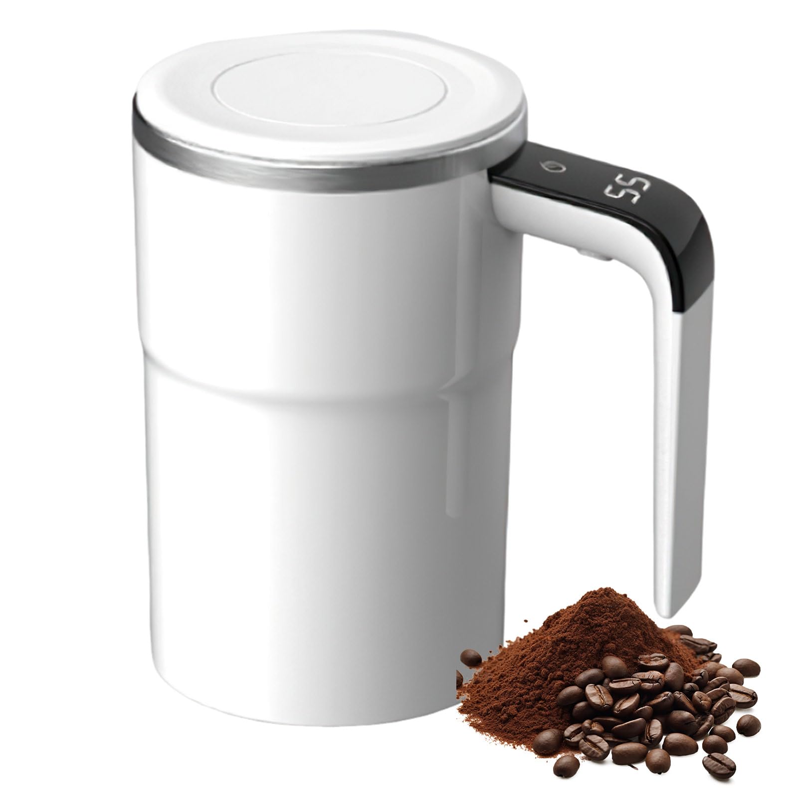 Automatic Self Stirring Coffee Mug, 380Ml Automatic Mixing Cup, Electric Mixing Cup with Magnetic Stirrer and Temperature Display, Rechargeable Self Stirring Mug for Coffee, Milk, Cocoa (white)