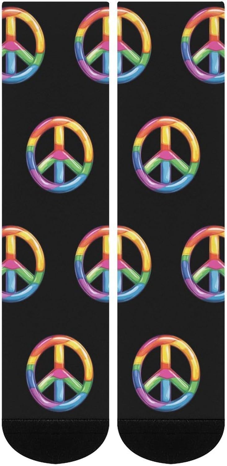 Colorful Peace Sign Symbols Knee High Socks Athletic Long Stockings Sport Casual Crew Tube Sock Boot