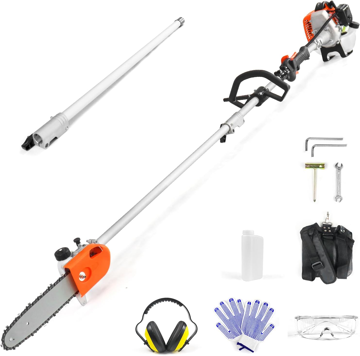 NEO-TEC 26CC Gas Pole Saw 6.9-9.5 FT Pole Chainsaw for Tree Trimming with 2.67 FT Extension Pole | 10