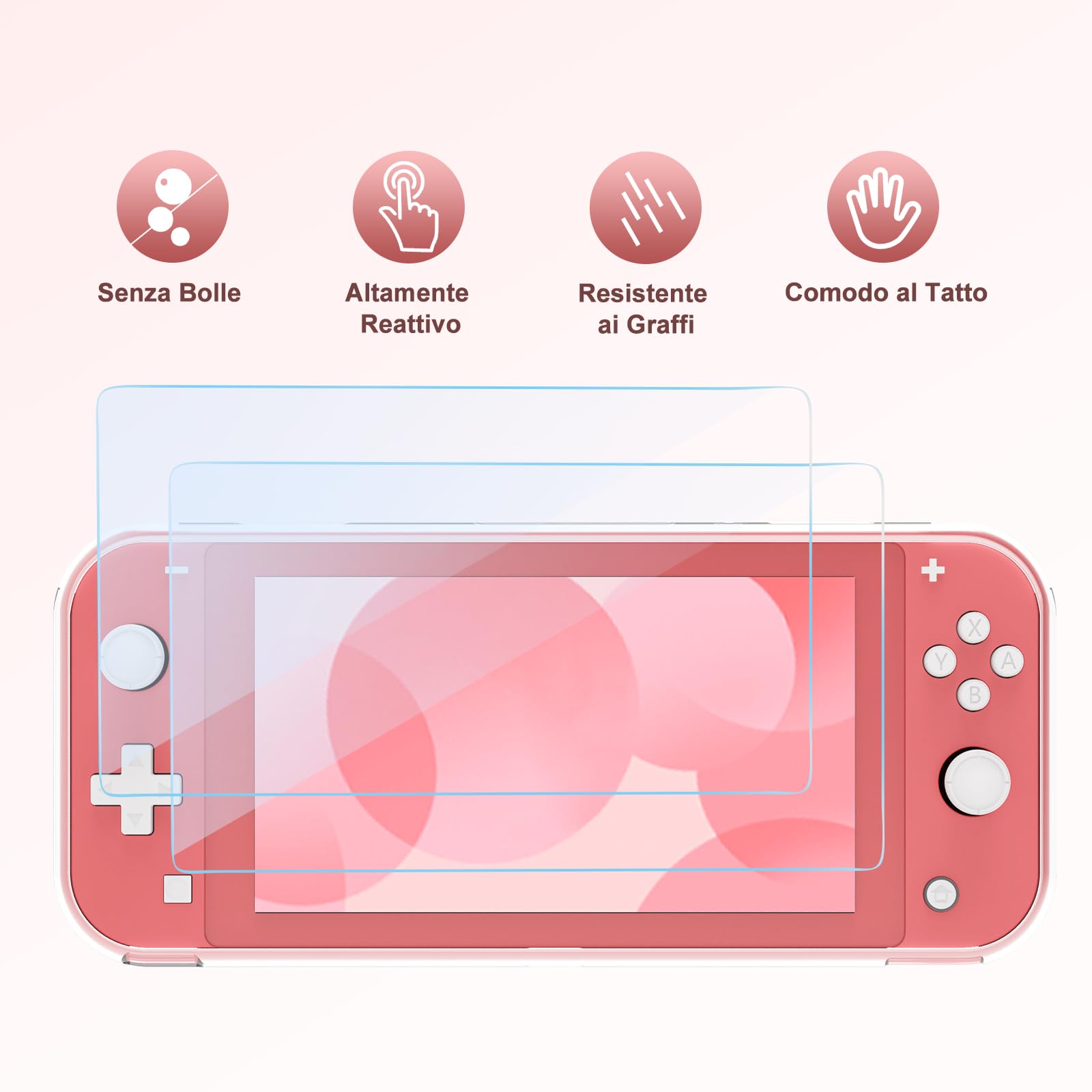 Younik Custodia Switch Lite, Bundle di Accessori Switch Lite 14 in 1, Custodia Protettiva Trasparente, Custodia per Carte di Gioco, 2 Proteggi Schermo, 6 Grip per il Pollice, Ciondolo, Corallo
