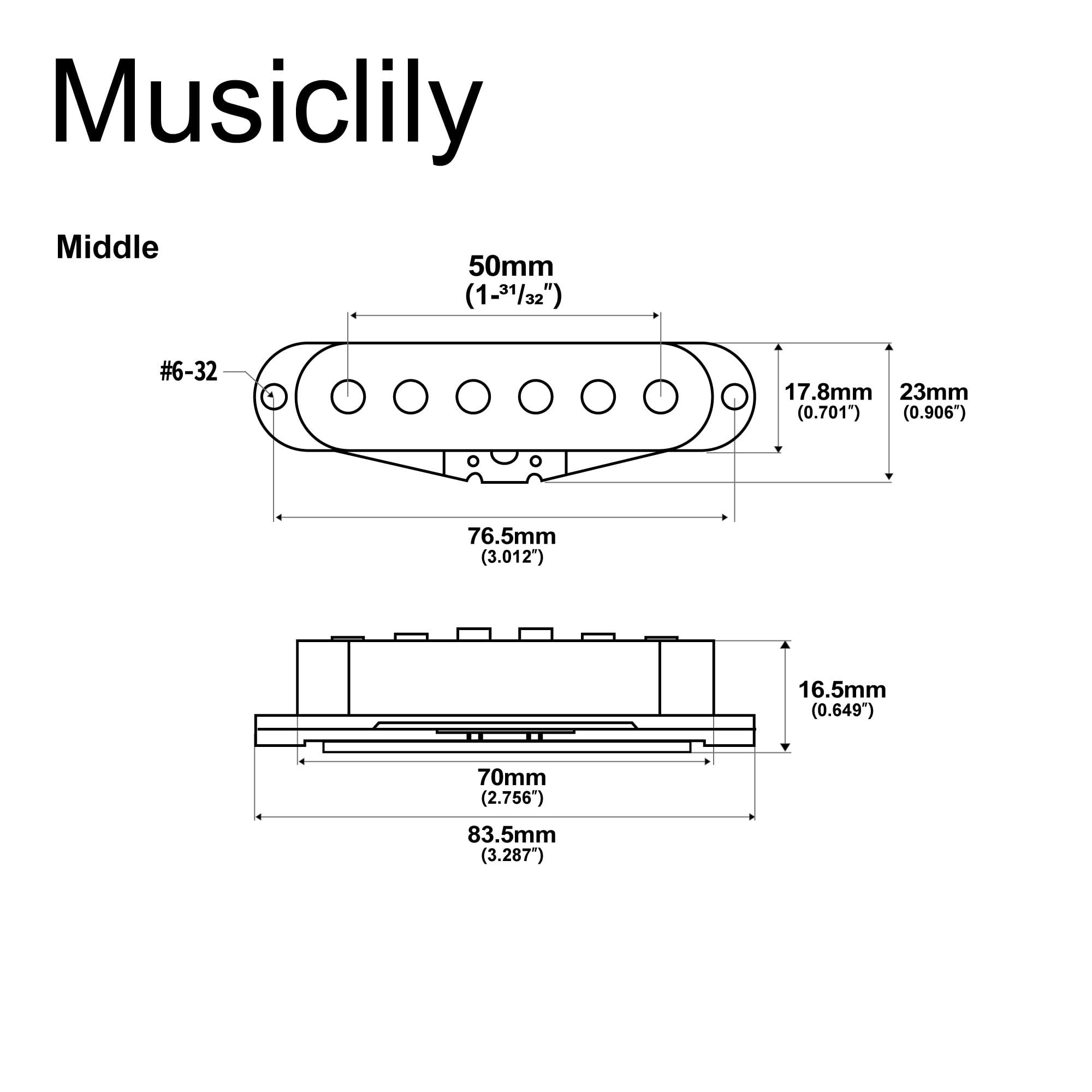 Musiclily Pro ST-50S Staggered Alnico 5 Single Coil Middle Pickup 5.9K for Strat Style Electric Guitar White - Image 2