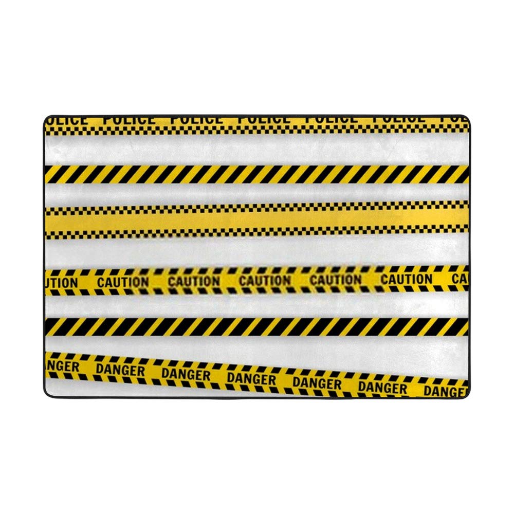 Tapis motif ligne de police jaune à rayures Ruchen en velours corail pour décoration moderne