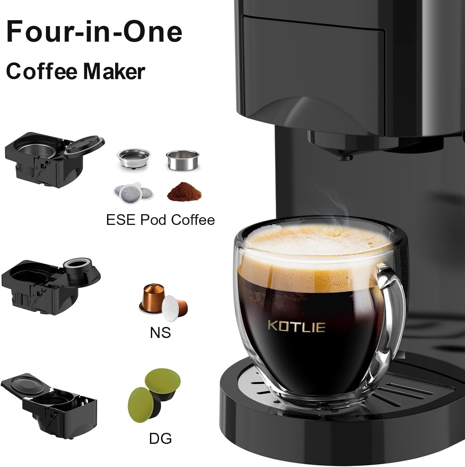 Ekspres do kawy Espresso 4 w 1 do kapsułek Nespresso Original/Dolce Gusto/L'OR/Starbucks/kapsułek z kawą mieloną i kapsułek z kawą ESE, 19 barowych automatycznych ekspresów do kawy