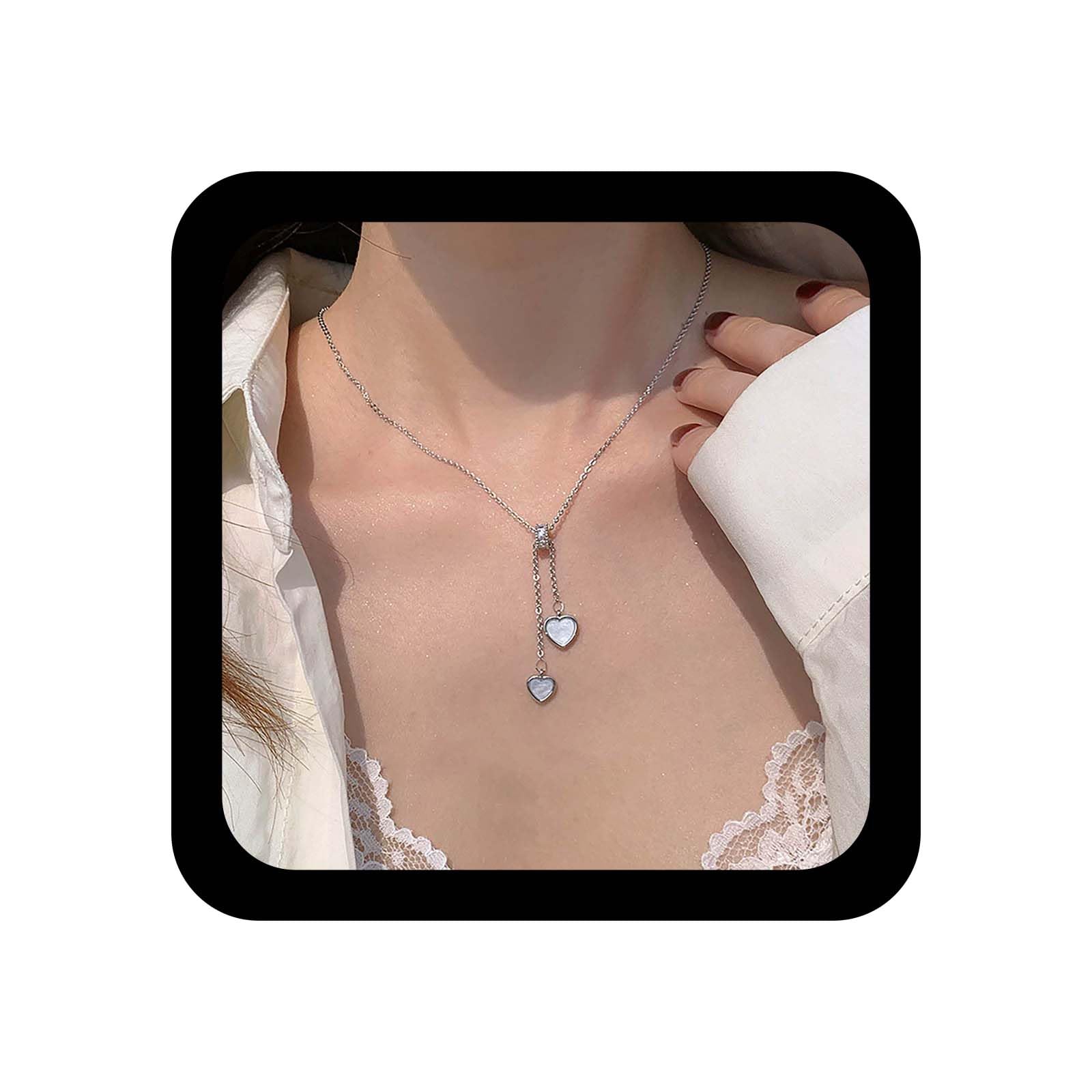 Collana Con Ciondolo Cuore In Opale E Cristallo | Gioiello A Forma Di Cuore, Catena Argentata, Regalo Per Donne E Ragazze, Pietra Di Luna - 2