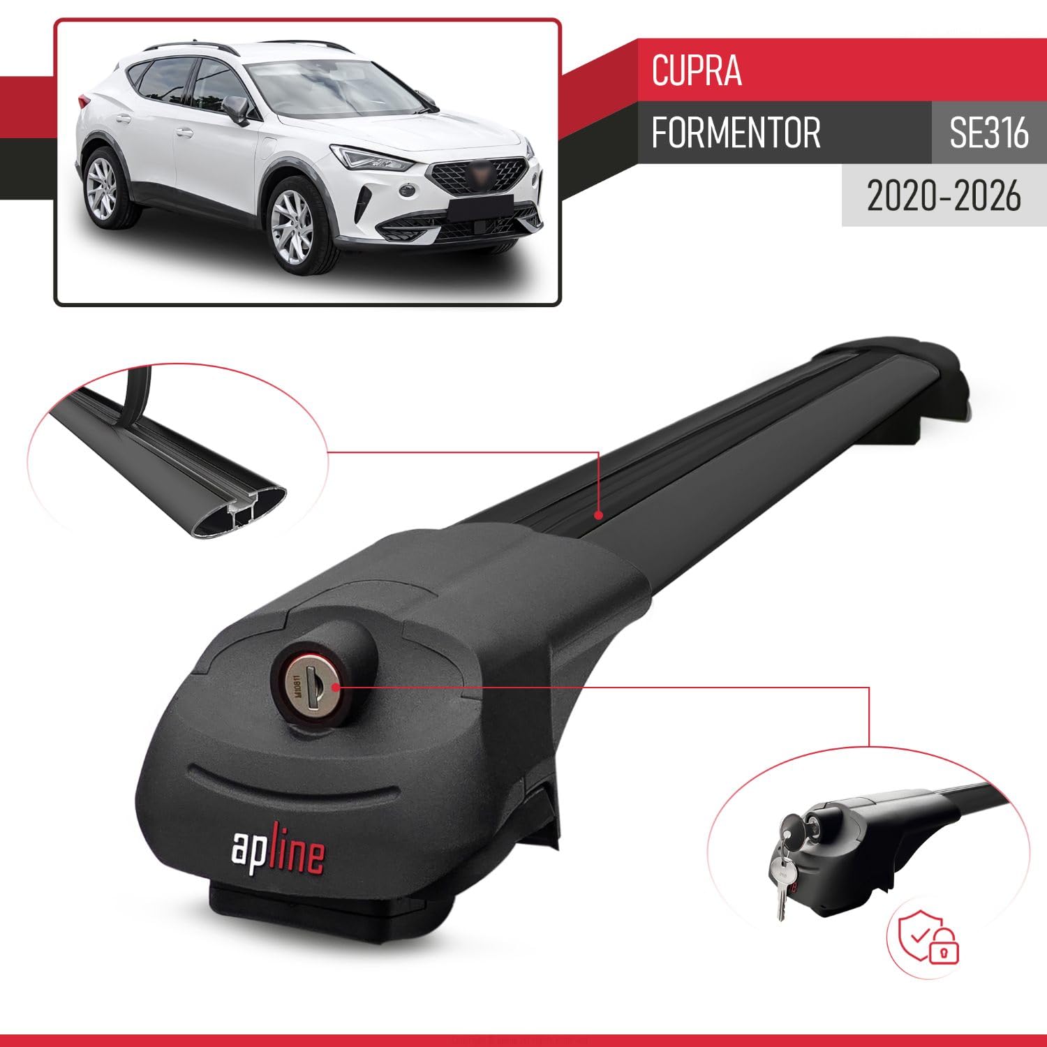 Compatibile con Cupra Formentor (SE316) 2020-2026 Modello ACE-1 Barre Tetto Portapacchi Auto Barre Portatutto Nero Alluminio 2 Barre