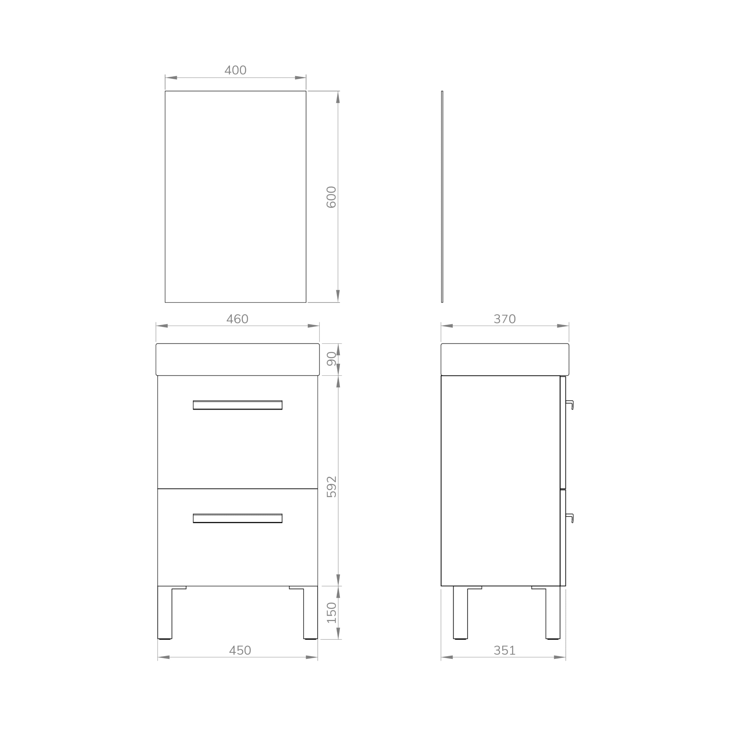 Baikal Conjunto De Mueble De Baño 45cm. Incluye Mueble con Lavabo. Melamina 16mm. Mueble MONTADO. Lavabo Encastrado. con Espejo Puerta Abatible + Cajón Blanco