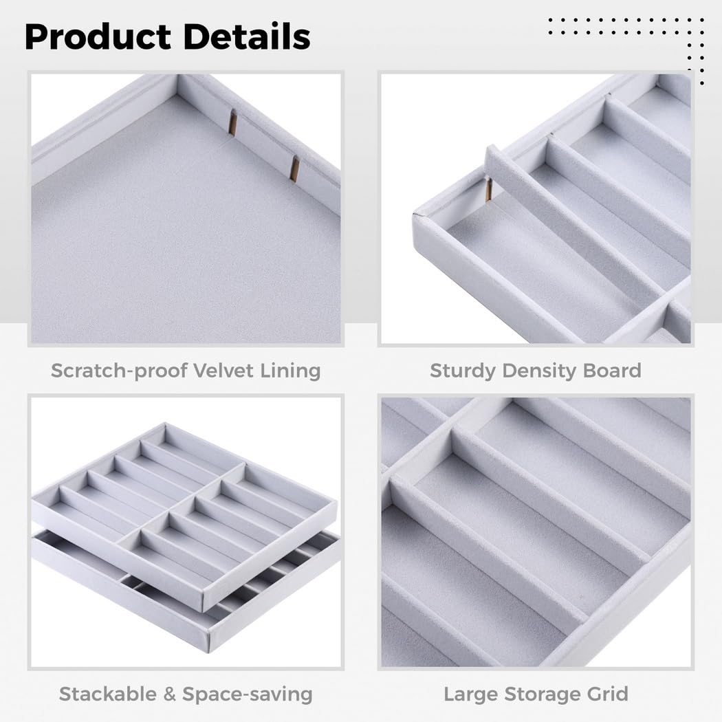Brillen-Organizer-Set aus Samt, 2 stapelbare Sonnenbrillenablagen, 10 Fächer, Brillenaufbewahrungsbox für Uhren, Schmuck und Zubehör