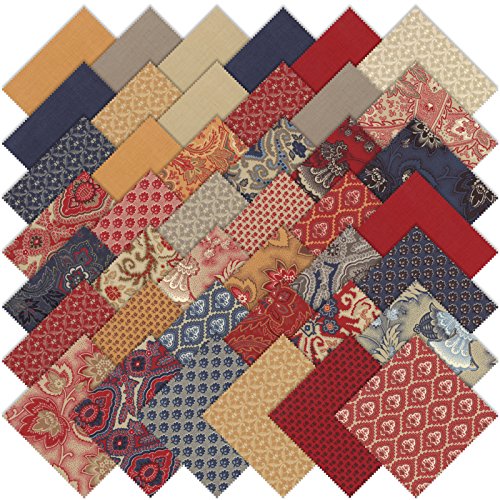 Moda French General Rue Indienne Charm Pack, Set of 42 5x5-inch (12.7x12.7cm) Precut Cotton Fabric Squares