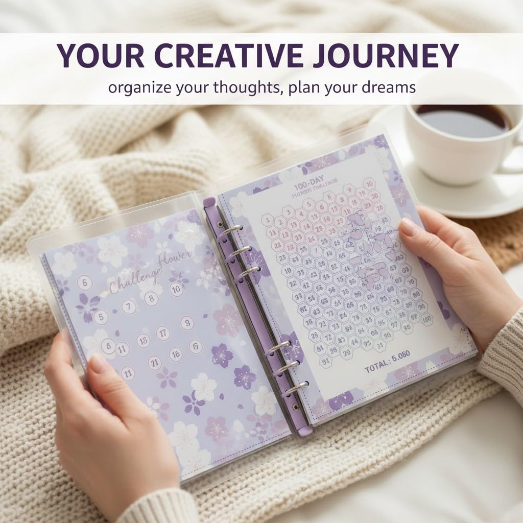 100 Envelope Savings Challenge, Libro del Risparmio A5, Budget Planner 5050€, con Buste Trasparenti e Chiusura Magnetica