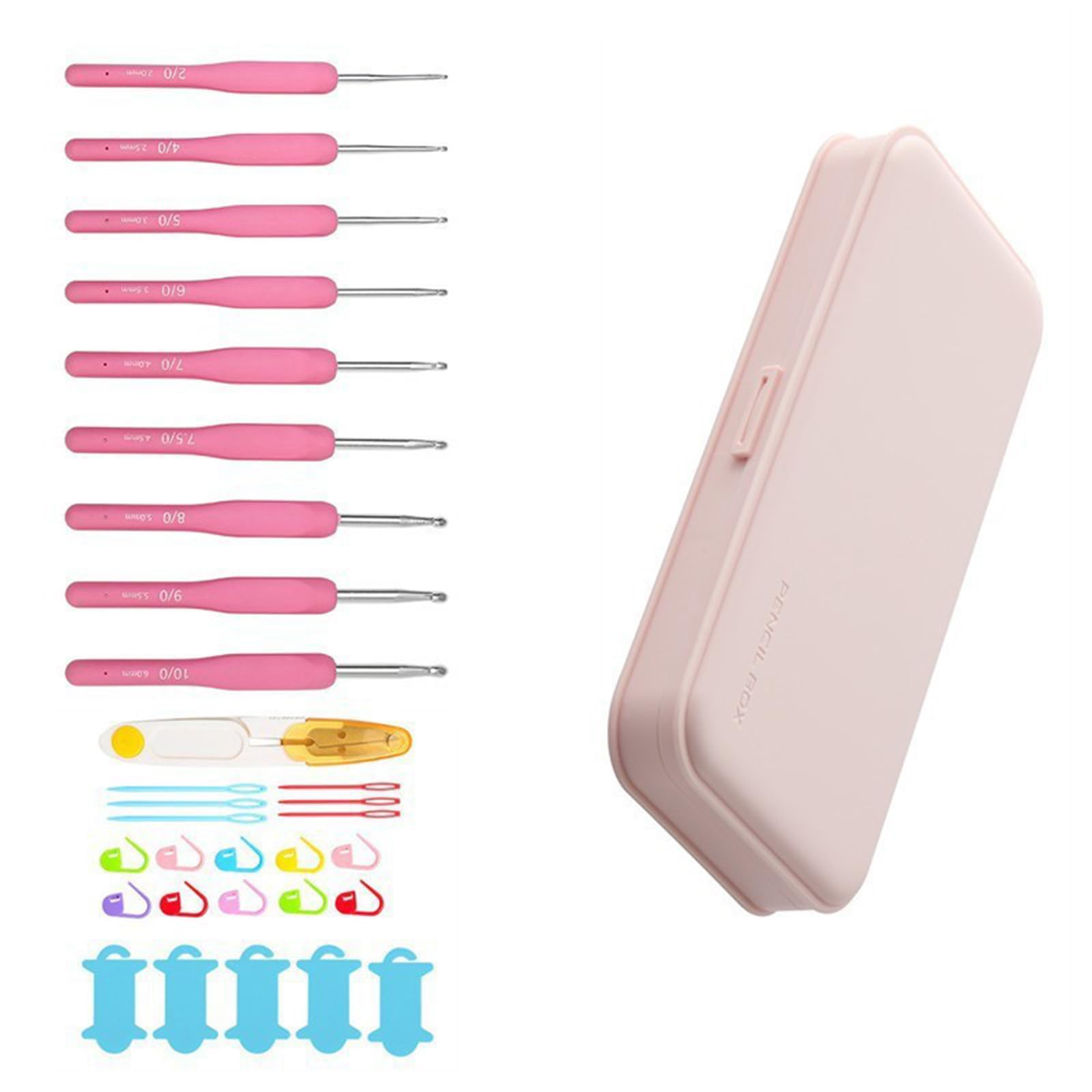 9Pcs Silicone Crochet Needle with Knitting Marker Sewing Needle Ergonomic Handle Crochet Hook for Knitting Weaving Craft Soft Grip Hooks