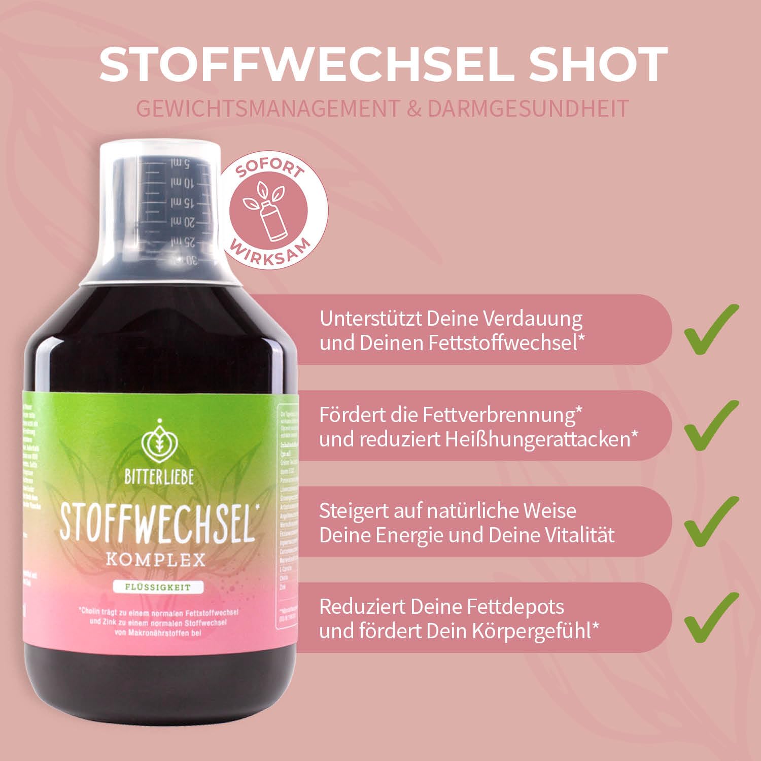 BitterLiebe Stoffwechsel * Shot - Mariendistel Artischocke Löwenzahn und L Carnitin zum Stoffwechsel beschleunigen * - Stoffwechselkur * mit Zink, Cholin und Bitterstoffe