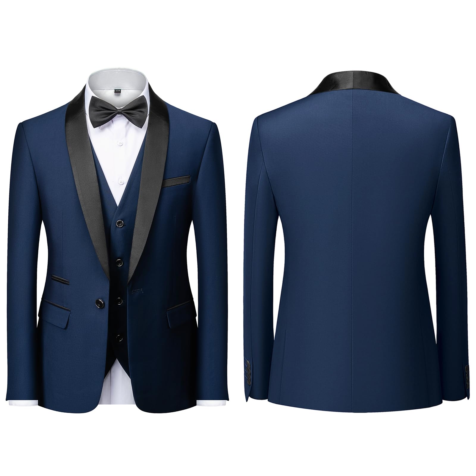 Herren 3 Stücke Anzug Slim Fit EIN Knopf Schal Revers für Hochzeit Prom Blazer Weste Hosen Set