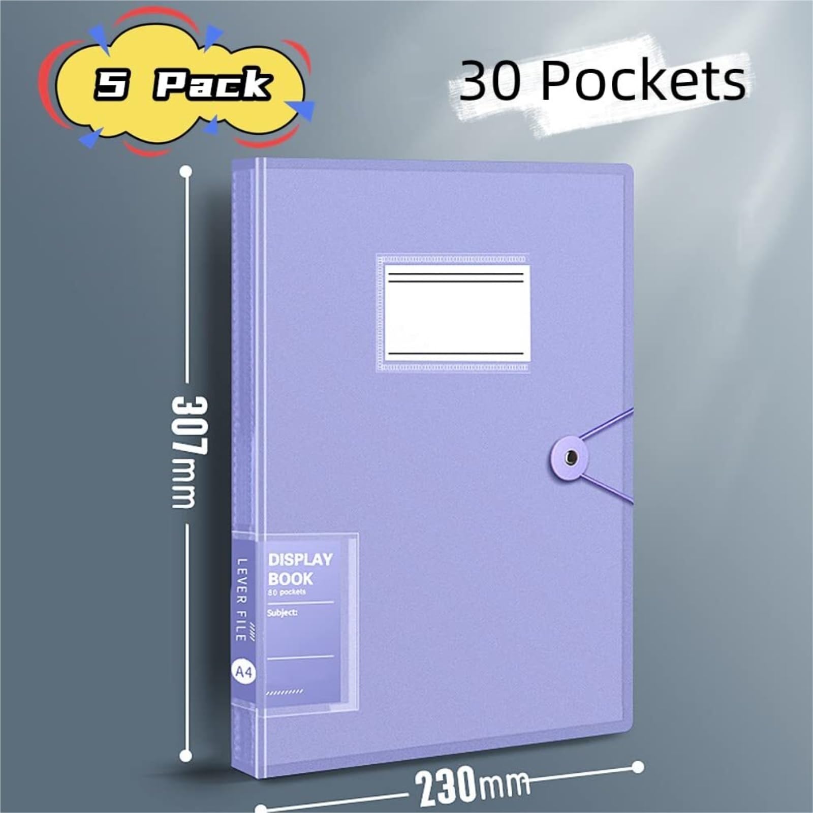 Paquet de 5 dossiers A4 30 PocketAccordion avec étiquettes