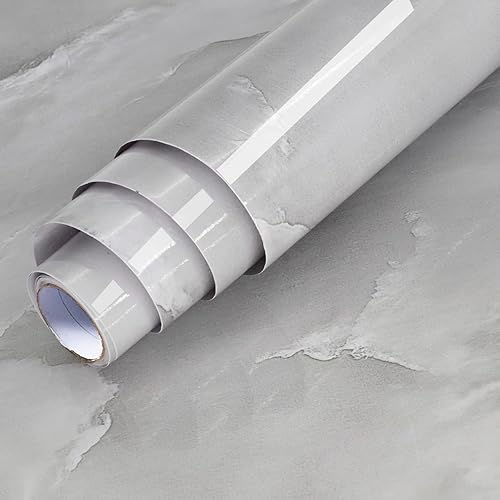 VIOPVERY Papel de contacto de mármol gris de 35 x 197 pulgadas, papel de pared de mármol para despegar y pegar, impermeable, película autoadhesiva