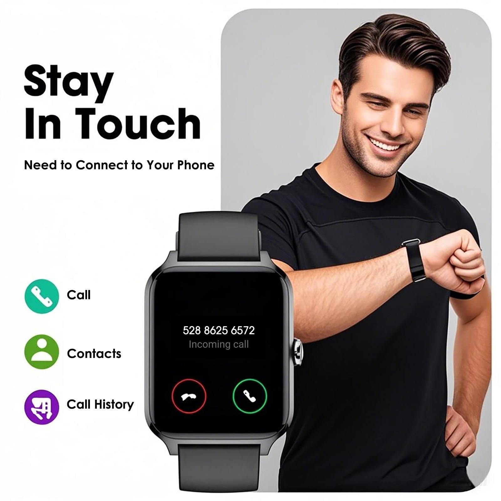 Smart Watch No App/Phone Required,42mm Smartwatch for Women Men,Fitness Tracker Watch with Heart Rate Monitor,Sleep Tracker,Pedometer,Step Counter,IP68 Waterproof, for Android iOS Phones