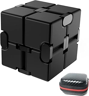Infinity Cube Fidget Desk Toy - Premium Quality Frosted Style Infinite Magic Cube for Adult Fidget Toys Relieve Stress and Anxiety,Flip Toy for ADHD, ADD, OCD, Ultra Durable (Black)