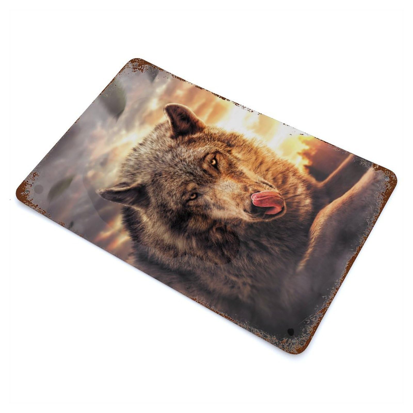 Rust Effect The Wolf Vintage Rust Metal Sign 11.8"x7.9", Farmhouse Wall Decor for Farmhouse, Kitchen And Entryway Decor