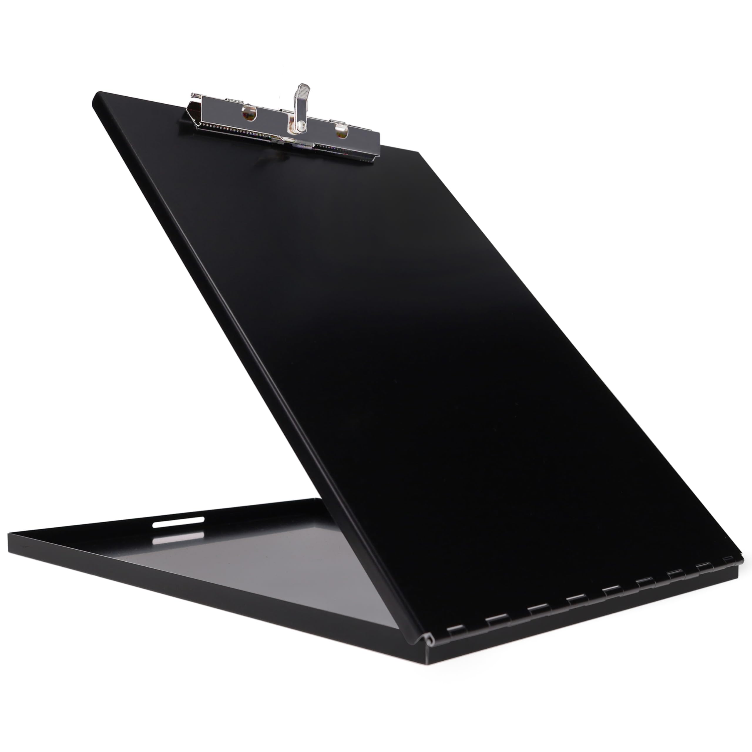 Saunders Slim Metal Clipboard with Storage, Black Single Layer Nursing Clipboard Folio, Letter Size Paper Organizer, Steel Clip with Locking Latch,