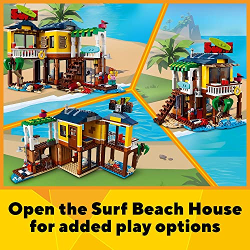 LEGO Creator 3-in-1 Surfer Beach House Set with Minifigures and Dolphin for Kids Ages 8+