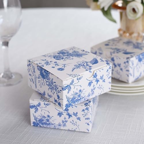 Efavormart - Paquete de 25 cajas de regalo de papel con estampado floral chinoiserie, color blanco y azul, cajas de regalo de cartulina para