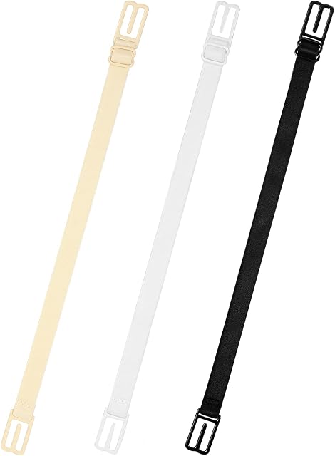 Geyoga Women's 3 in Pack No Slip Strap Clips Holder Elastic Back Adjustable Adjuster Soft Comfortable Fastener Removable Bra, Black, White and Beige, about 25 cm/ 9.84 inches in length