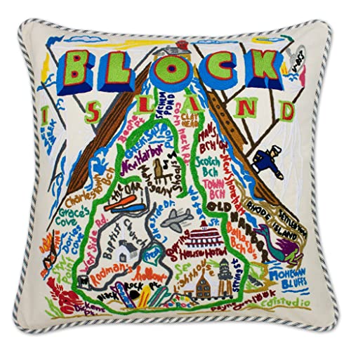 Catstudio Block Island Hand Embroidered Pillow, Decorative Throw Pillow