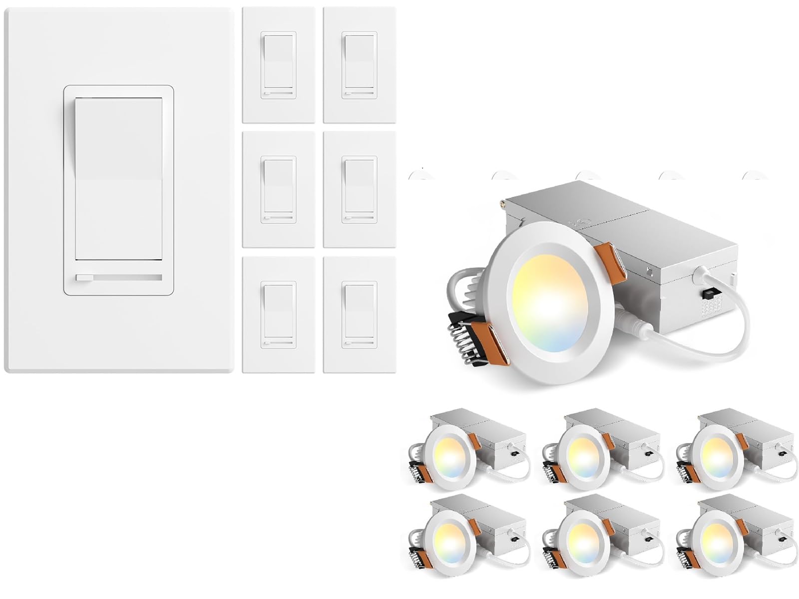 Amico 6 Pack Dimmer Light Switch & Amico 6 Pack 2 Inch 5CCT LED Recessed Lighting