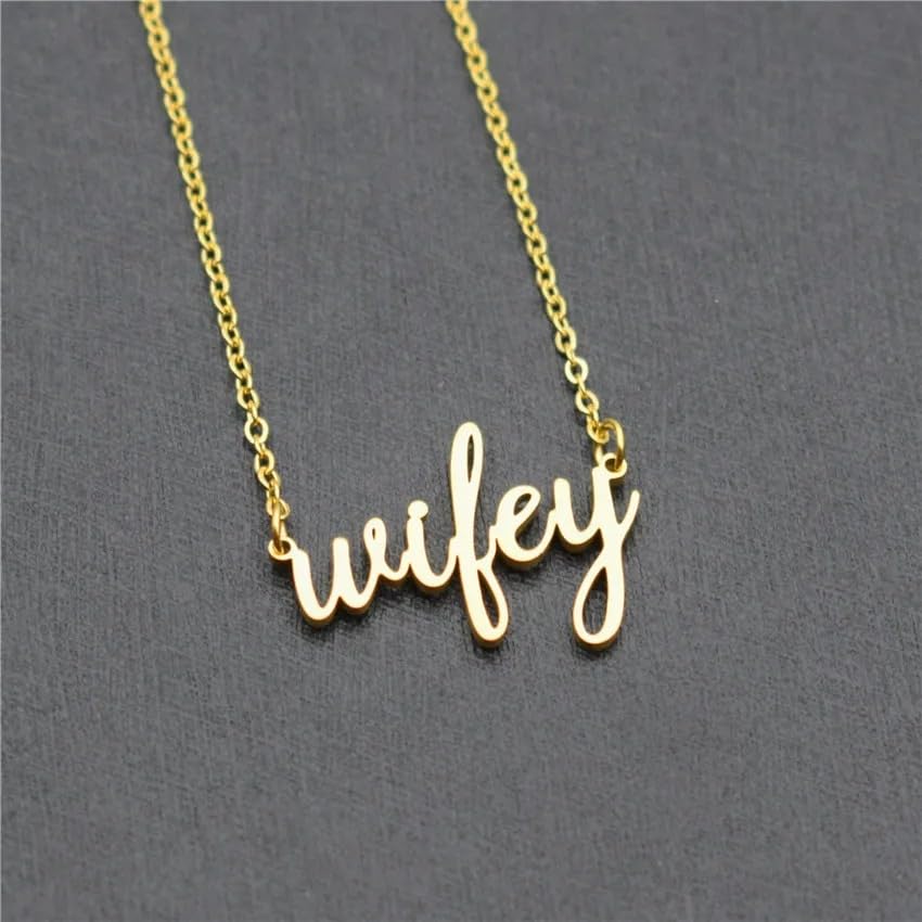 925 Sterling Silver Wifey Necklace To My Best Wife Charm Text Script Wifey Necklaces Mrs Necklace for Women Bachelorette Bride Just Married Ring Gold Pendant Trendy Jewelry3