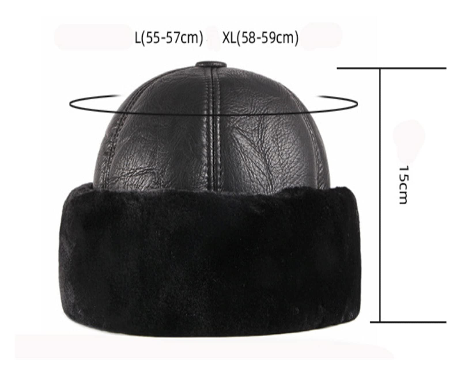 Gruba ciepła czapka zimowa Męska czarna czapka z podszewką z wełny (Color : Black, Hat Size : 58-59cm)