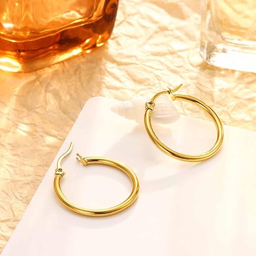 Miniatura 7 de Jstyle 3-4pares de aretes argollas de acero inoxidable, aro de 10mm-50mm para mujer