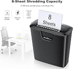 Déchiqueteuse à papier Bonsaii pour usage domestique, déchiqueteuse à coupe droite de 8 feuilles pour bureau à domicile, machine à déchiqueter CD / cartes de crédit avec protection contre la surchauffe, panier à déchets de 3,4 gallons