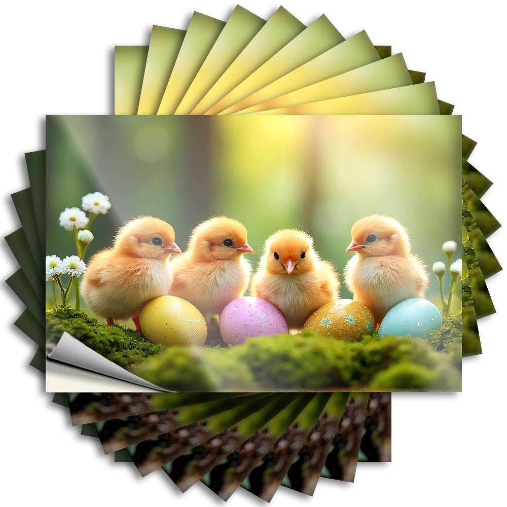 Four Chicks with Colorful Easter Eggs in A Garden. Lake Travel DIY | Smiley Face Sticker Water Removable Vinyl Sticker Decal(12X18CM)