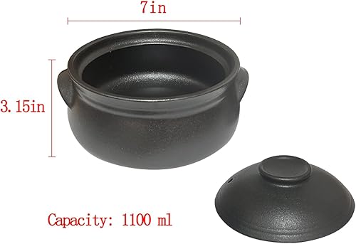 Miniatura 5 de Cazuela de cerámica coreana de cerámica negra con tapa, para cocinar olla caliente Dolsot Bibimbap y sopa (37.2 fl oz)