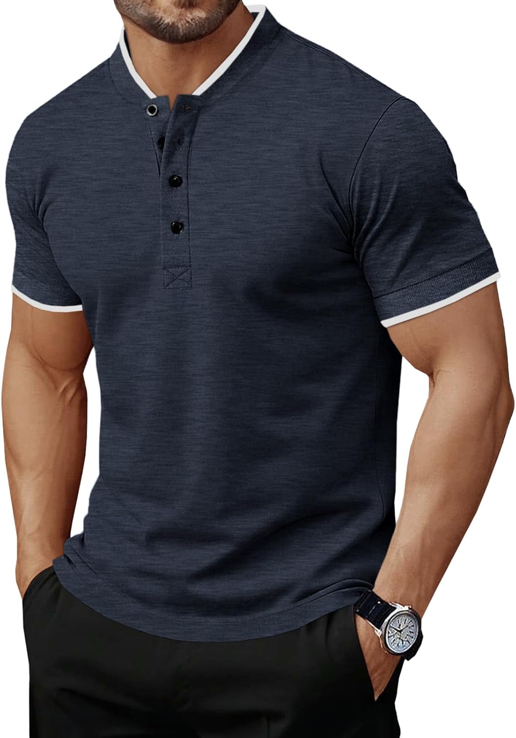 Runcati Mens Henley Shirts Short Sleeve Casual Polo Shirts Summer Business Workout Golf T- Shirts
