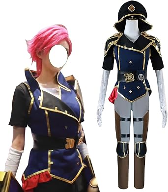 Anime Arcane Cosplay Costume Policewoman Uniform Full Halloween Costume and Wig