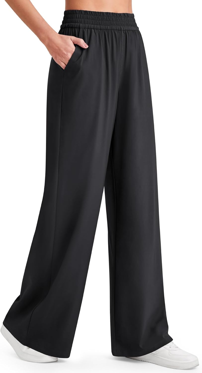 G4Free Lightweight Summer Pants for Women Flowy Wide Leg Pants Elastic Waist Quick Dry Trouser