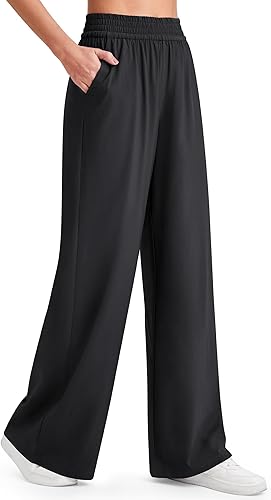 G4Free Wide Leg Pants Women Elastic Waist Trouser with Pockets Light Flowy Summe