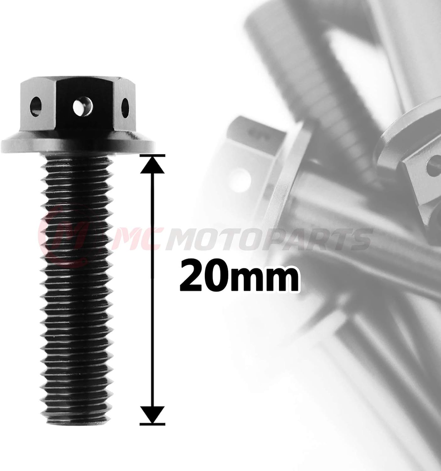 MC MOTOPARTS Pre-drilled CNC Race Spec Bolts M6 x 20mm Flanged HEX Head Screws 10 pcs (Black)