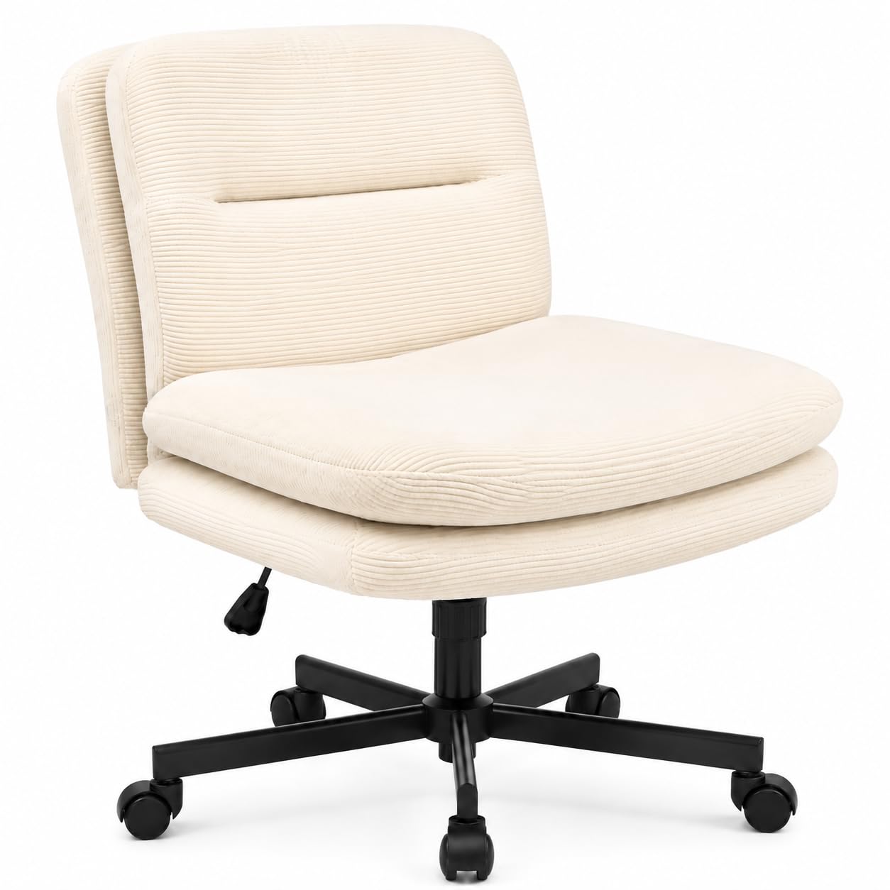 Durrafy Silla de Oficina Ergonómica Beige Sin Reposabrazos, Capacidad 136 kg, 360° con Ruedas Silenciosas, Silla Giratoria Regulable en Altura, para Oficina, Salón y Dormitorio