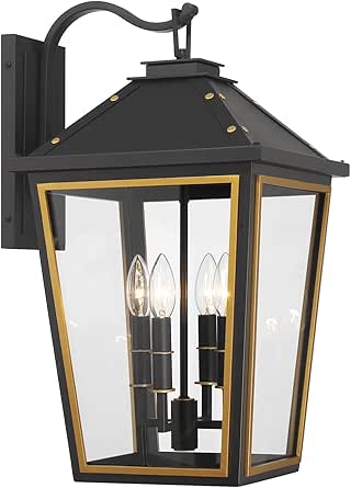 Crystorama Hawkins 4 Light Matte Black + Textured Gold Outdoor Sconce