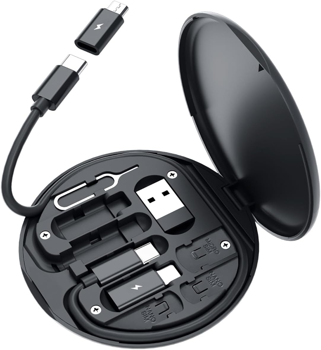 60W Multifunctional Fast Charging Data Cable Kit with Conversion Set – USB-A & USB-C to Micro/USB-C/i O S Connectors, Data Transfer, SIM Storage, SIM Eject Pin, Pocket Mirror & Phone Holder (Black)-image-36