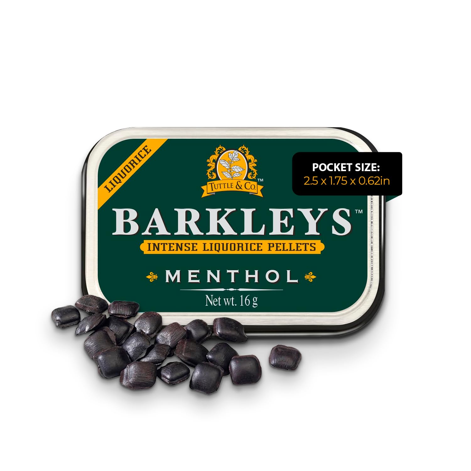 Barkleys Black Licorice Candy with Menthol, Licorice Pellets Covered with Refreshing Menthol- Gluten Free Licorice, Vegan (1 Can x 16 gr.)