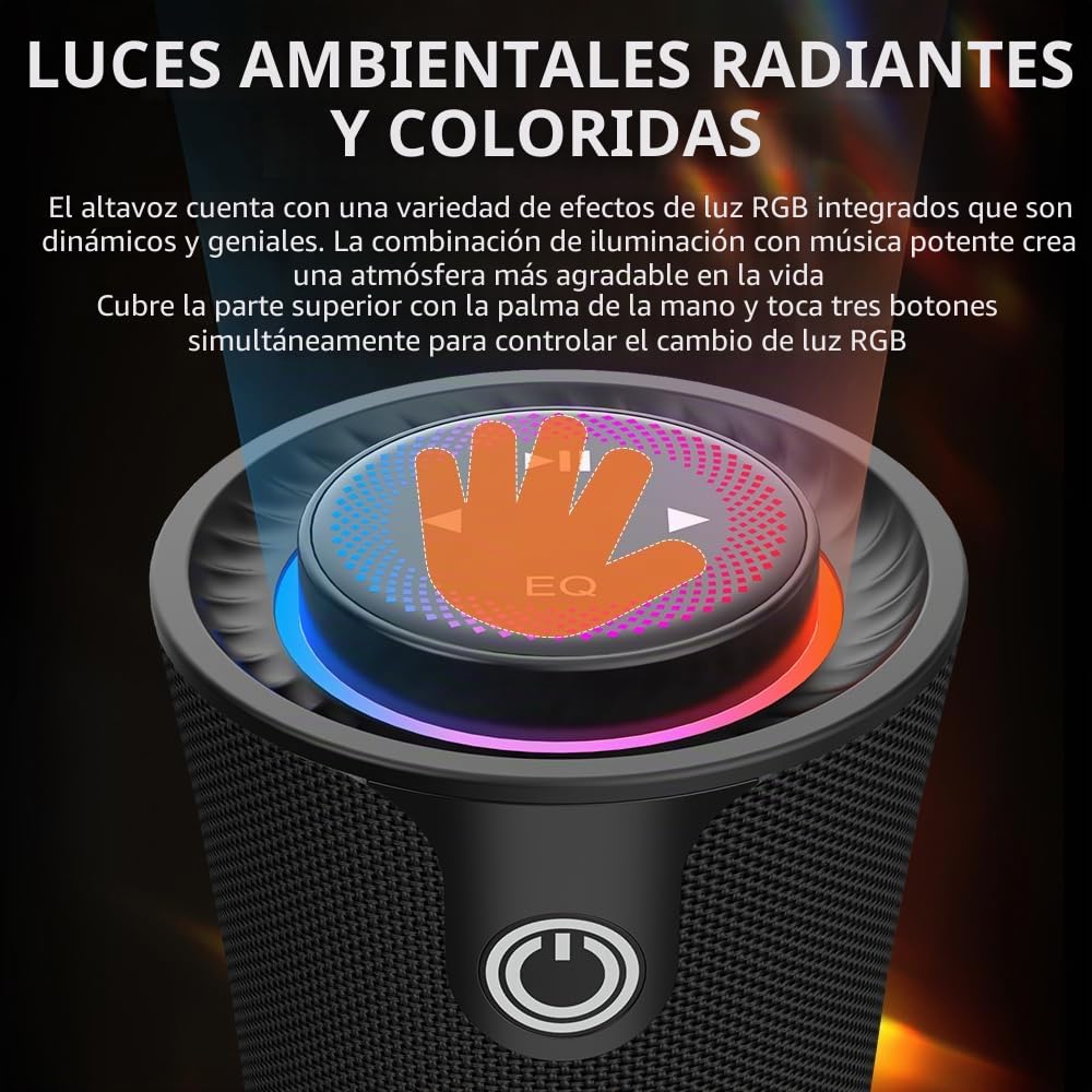 Altavoz Bluetooth Portátil con Luz LED, 80W Potencia Pico Altavoces Inalámbricos con Graves Profundos, Sonido Estéreo 360°, 24 Horas, Asa Cómoda, Speaker de Exterior para Viajes/Deportes/Fiestas